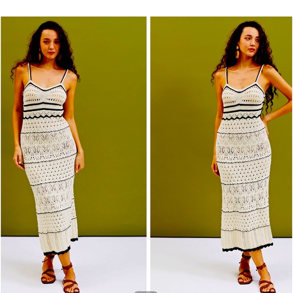 Olive+Oak BOHO CONTRASTING BINDING SWEETHEART POINTELLE CROCHET KNIT MAX… - Picture 5 of 14